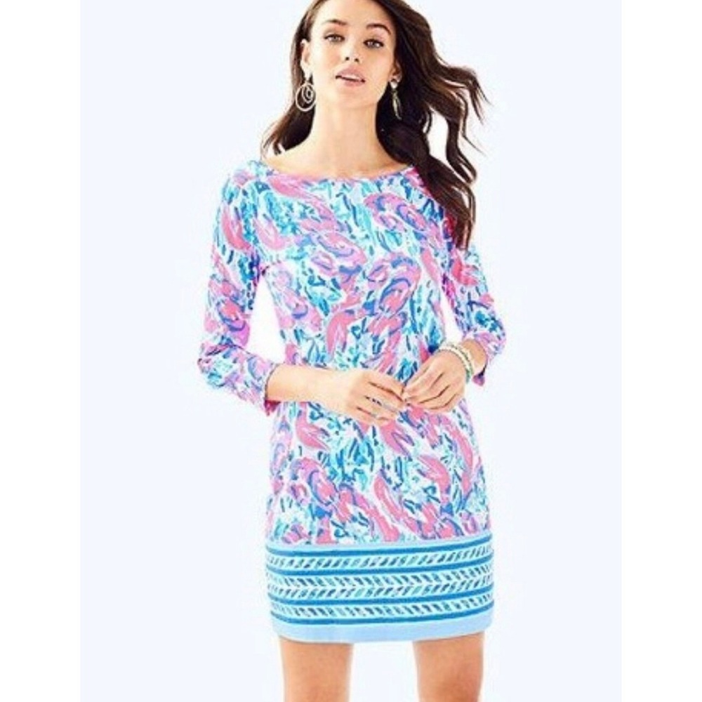 Lilly Pulitzer Marlowe Boatneck T-shirt Dress Cosmic Coral Lobster Cracked Up L
